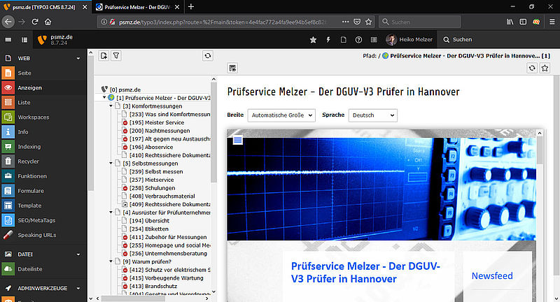 Typo3 Desktop Ansicht psmz.de